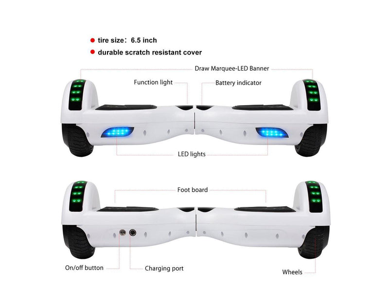 6.5" Wheel Electric Hoverboard with Bluetooth + Free Carry Bag - White